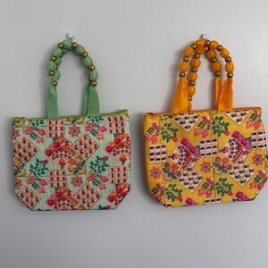 Embroidered Green and yellow Bag set